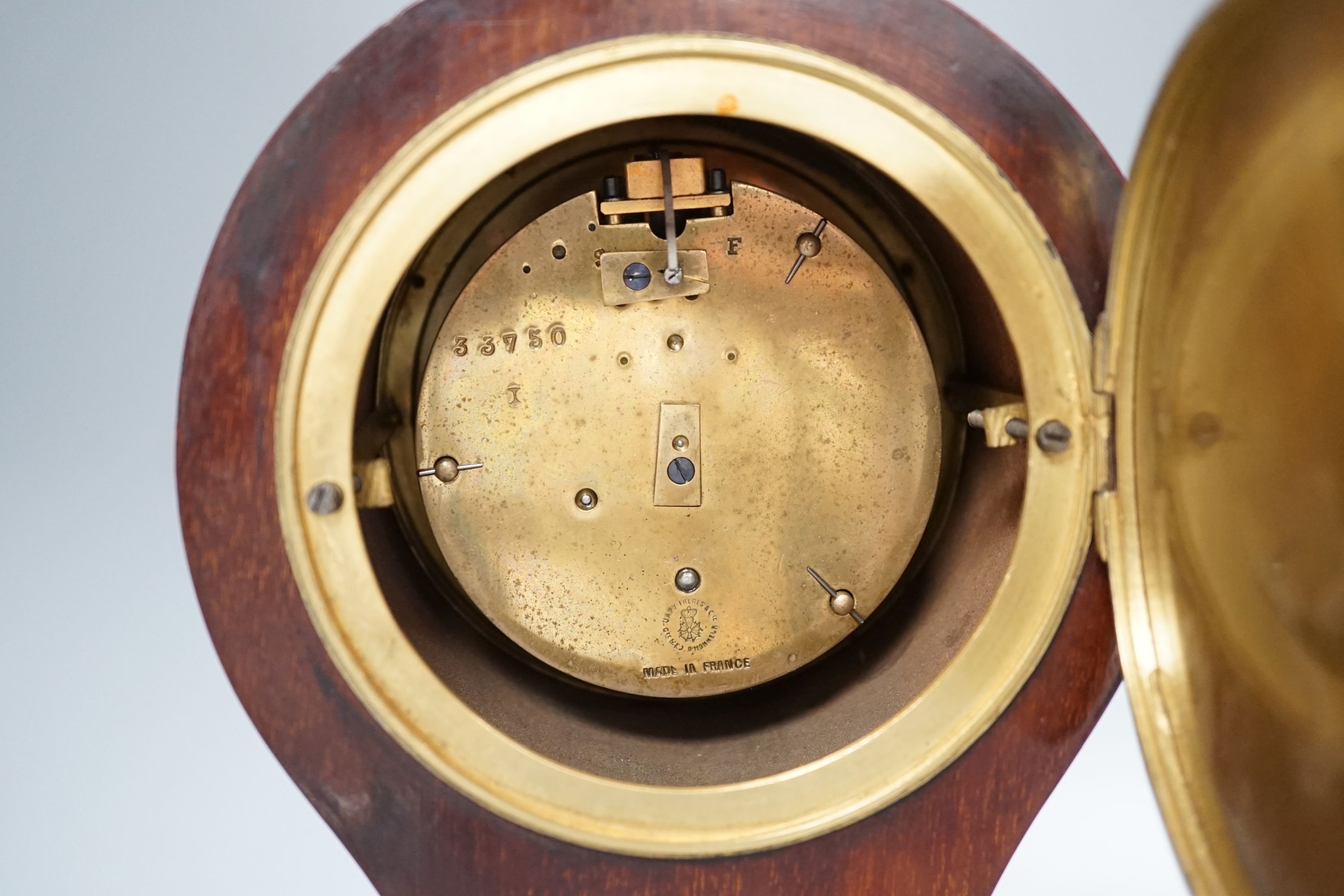 An Edwardian mahogany inlaid satinwood balloon timepiece - 32cm high